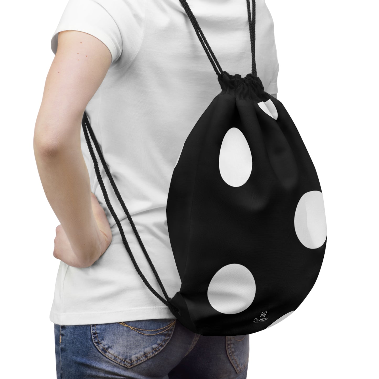 White Polka Dot Drawstring Bag