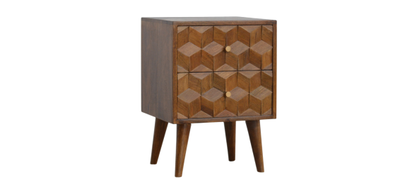 Chestnut Cube Carved Bedside